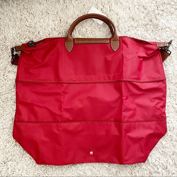 Longchamp Le Pliage Original Expandable Tote Travel Bag NWT Red Leather - Picture 16 of 16